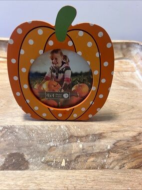 Source Unknown Orange and Green Pumpkin Polka Dot Photo Frame